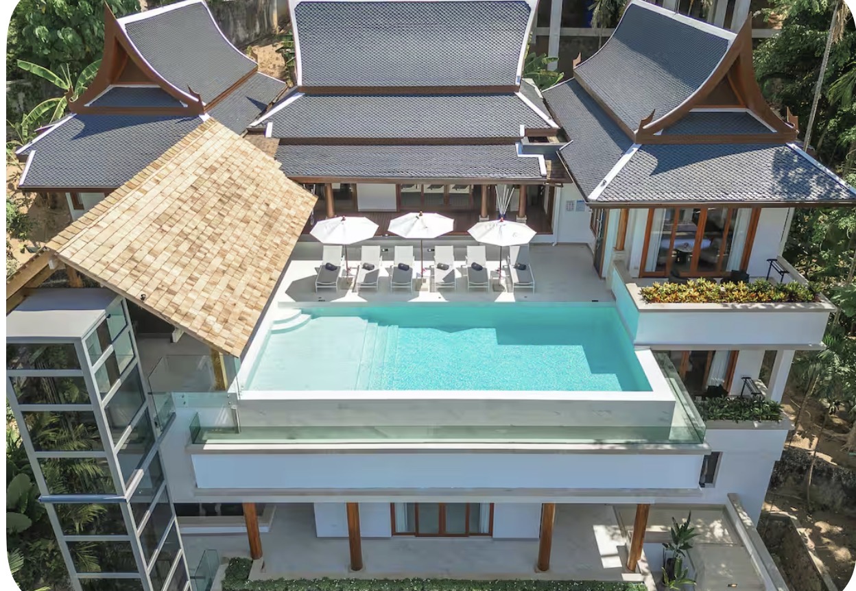 Sea View Zenith villa in Surin, Phuket, seen from above with its infinity pool